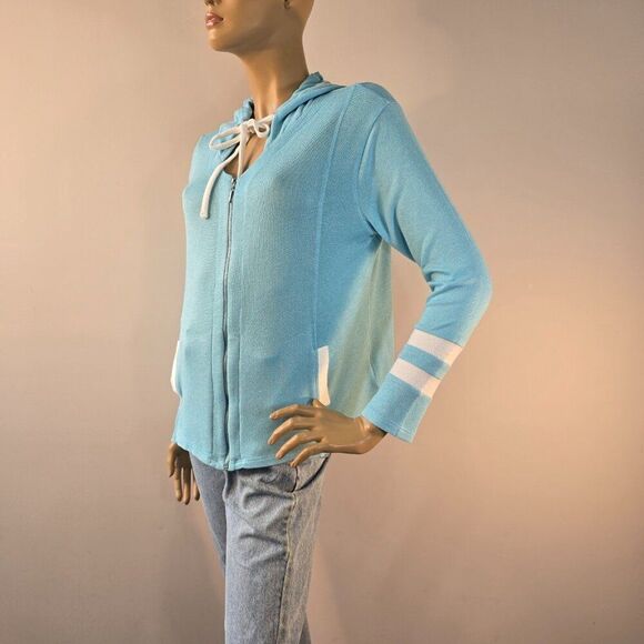 French Kyss Blue Hoodie Full Zip Size Large Soft Summer Knit - Picture 1 of 9